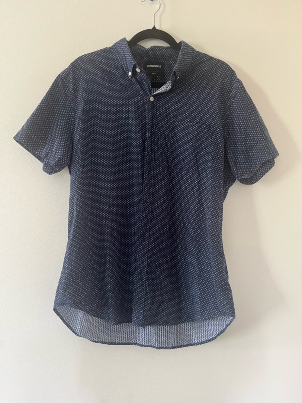 Bonobos Short Sleeve Button Down Shirt Large Navy Blue Micro Print Summer Casual